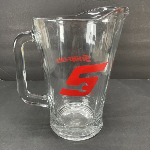 Snap-On Tools Logo clear Glass 9 inch tall Beer Pitcher Heavy Red Logo - Picture 2 of 5
